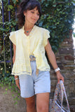 Silky lace insert blouse (Yellow)