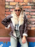 Shearling lined faux suede coat