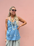 Floral embroidered cami (Light denim)