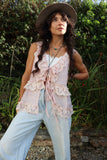 Lace trim tie front top