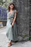 Khaki Cheesecloth tiered dress