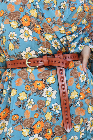 Dark brown leather star belt