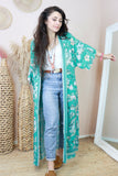 Long floral aqua kimono