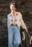 Floral embroidered cream shirt