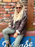 Shearling lined faux suede coat