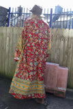 Long red floral kimono