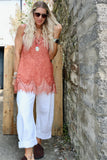 Lace trim linen cami (Rust)