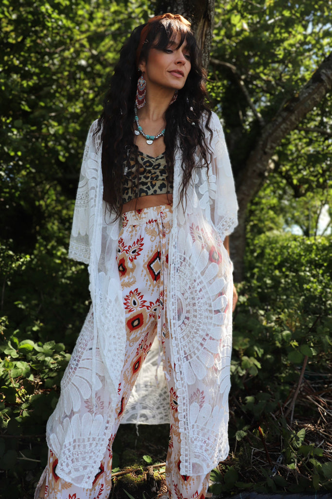 Floral crochet lace kimono
