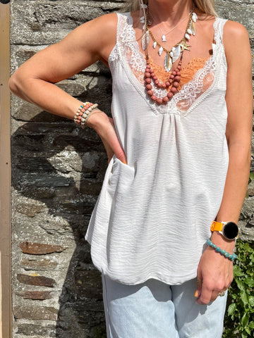 Beige lace trim cami
