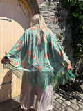 Mint fringed kimono