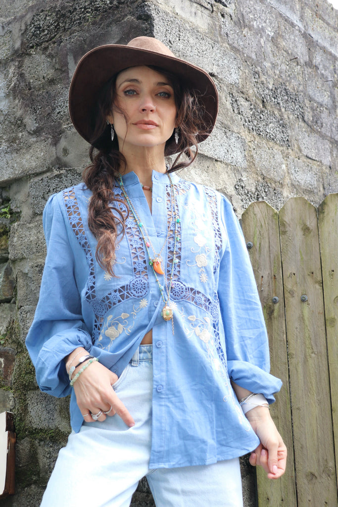 Crochet insert floral blouse