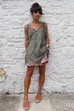 Lace trim linen cami (Khaki)