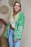 Floral embroidered sage green kimono