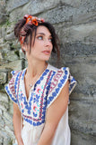 Orange border floral silky scarf