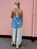 Floral embroidered cami (Light denim)
