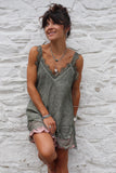Lace trim linen cami (Khaki)