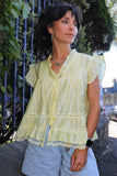 Silky lace insert blouse (Yellow)