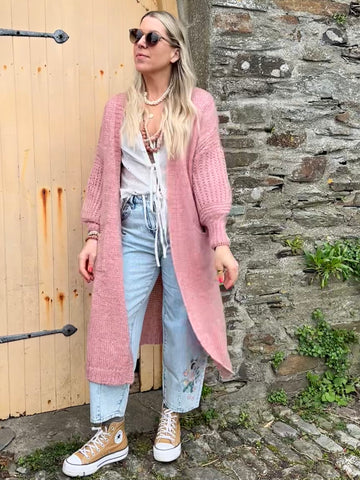 Dusty pink bell sleeve cardigan
