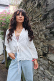 White embroidered tie front blouse
