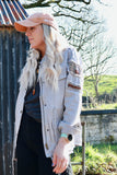 Grey blue beaded utility jacket