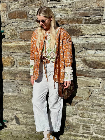Floral quilted tie jacket