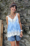 Crochet embellished cami (Blue)