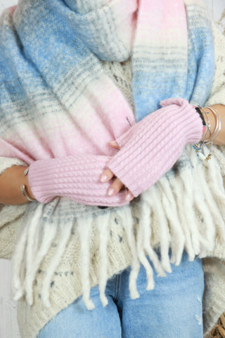 Ribbed fingerless gloves (Rose)