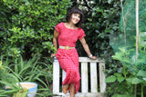Red polka dot bardot dress