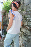 Embroidered frill sleeve blouse