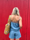 Floral embroidered cami (Light denim)