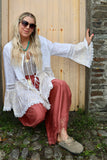 Embroidered crochet trim tiered kimono