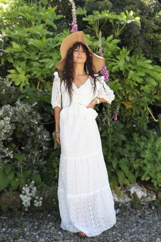 Ruffle lace white dress
