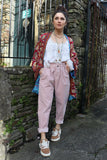 Paper bag waist cord trousers (Pink)