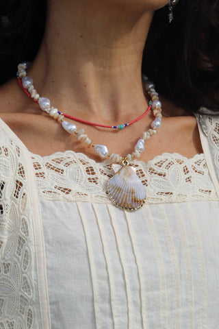 Pearl and clam shell necklace
