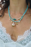 Blue beaded seaside charm necklace