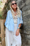 Crochet and embroidered kimono (Blue)