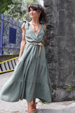 Khaki Cheesecloth tiered dress