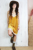 Lace trim velvet cami dress (Mustard)