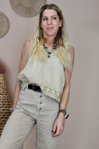 Embroidered cream cami
