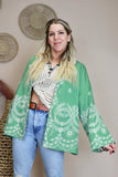 Floral embroidered sage green kimono