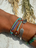 Aqua and red beaded bracelet