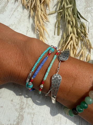Aqua and red beaded bracelet