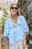 Crochet and embroidered kimono (Blue)