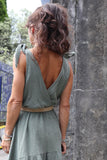 Khaki Cheesecloth tiered dress