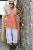 Lace trim linen cami (Rust)