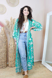 Long floral aqua kimono