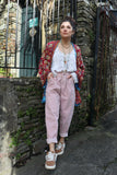 Paper bag waist cord trousers (Pink)