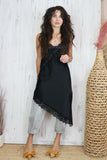 Asymmetrical lace trim tunic (Black)