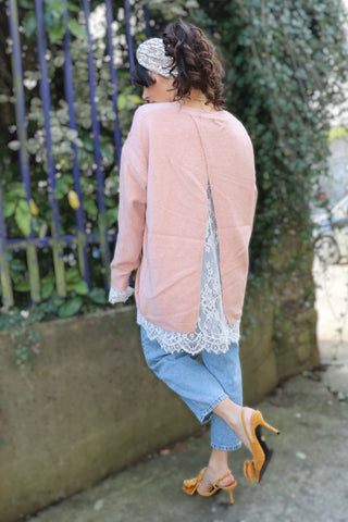 Open back lace detail jumper (Pink)
