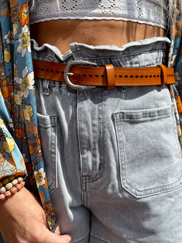 Tan leather teardrop belt